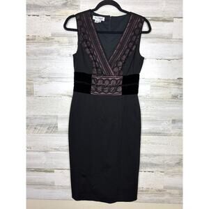 Kay Unger New York Women’s 8 Black Velvet Lace V-Neck Midi Cocktail Dress